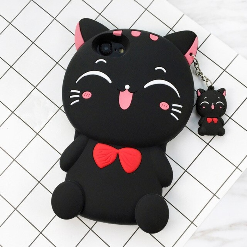 Black Lucky Fortune Cat Silicone Iphone Case